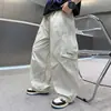 Calça Casual Fina Nova de Primavera para Meninos Mais Velhos, Calça Esportiva Solta de Primavera e Outono para Crianças, Calça Cargo para Meninos, Tendência
