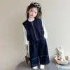 Conjunto Jeans de Três Peças Estilo Coreano para Meninas Estilo Primavera/Outono 2026 Novo Moda Infantil Conjunto Estiloso para Bebês e Crianças Pequenas
