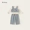Ropa para Niños Bangxuan Nuevo Conjunto de Primavera Chaleco de Mezclilla Pantalones Largos Conjunto de Tres Piezas para Niñas Traje Infantil