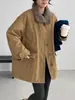 Parka Retro Coreana con Cuello de Piel de Cordero Chaqueta de Plumas para Mujer Estilo Ropa de Trabajo Holgada Cálida Chaqueta de Longitud Media 5075