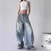Jeans Bootcut Lavados Azul Claro Estilo Hip Hop Streetwear Retro Americano para Mujer 2026 Primavera/Otoño Nuevos Pantalones Sueltos de Pierna Ancha