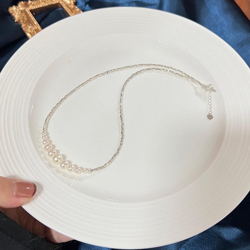 拼接碎银子珍珠项链女夏季时尚轻奢高级感微笑天然淡水珍珠锁骨链
