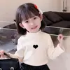 Y2015# Camisa de Manga Longa De Rong Outono e Inverno para Meninas Camisa Básica Gola Alta Meio Gola Crianças Pequenas e Grandes Jaqueta Quente Forrada com Fleece