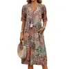 Vestido longo A-line de manga média solto com estampa de leopardo retrô e decote V, estilo de férias, roupas femininas transfronteiriças europeias e americanas 2026