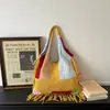 Nova Bolsa de Ombro com Design Único, Bolsa de Mão Feminina com Franja, Bolsa Tote Tecida Fofa Tendência Estilo Oceano para o Dia a Dia