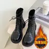 Botas Martin para Mujer 2026 Primavera y Otoño Nuevas Botas Individuales Populares Estilo Británico Botas Cortas de Suela Gruesa con Forro de Lana Botas para Motociclista