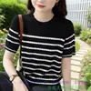 Nuevo Estilo Primavera y Verano 2026 Manga Corta Cuello Redondo Rayas Contrastantes Tejido Casual Holgado Adelgazante Top Interior Camiseta