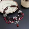 Collar de Mujer Tide Cool Spice Girl Style Multicapa con Perlas de Cristal Rojo Mariposa Gota de Agua Borla Gargantilla Cadena para Clavícula