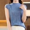 Moda 2024 chaleco de lana peinada Nuevo cuello alto medio encaje hueco camiseta interior para mujer jacquard top de manga corta