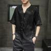 Ropa de Hombre Estilo Chino Flor Oscura Camiseta Ultrafina de Seda de Hielo Camisa de Manga Corta para Hombre Moda Nacional de Talla Grande Suelta de Media Manga Ropa de Verano
