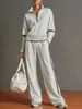 Conjunto Deportivo Casual Transfronterizo Nuevo Amazon 2026: Conjunto de Dos Piezas de Sudadera con Cuello Alto y Bloques de Color Estilo Europeo y Americano con Pantalones de Pierna Ancha