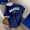 Camiseta Unisex Estilo Brasileño Letras Brasil Color Clásico Pasión Sudamericana Ajuste Cómodo Personalizada para Fans