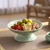 Bandeja de té y bocadillos simple de celadón con base alta, bandeja de ofrendas Zen estilo chino, para sala de estar del hogar, exhibición de bocadillos, pasteles y frutas, bandeja de almacenamiento de cerámica