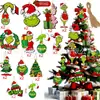 Ornamento de Madeira Grinch de Natal com 24 peças Decorações de Árvore de Natal Grinch de Natal Suprimentos para Decoração de Festa de Natal