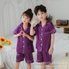 Ropa de Dormir de Seda Artificial Imitación para Niños y Niñas, Comercio Exterior, Primavera y Otoño, Pantalones Cortos de Manga Corta, Cárdigan de Color Sólido, Cuello Solapa, Satín, Ropa para el Hogar