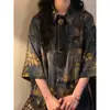Camisa de estampado completo estilo París francés para hombres y mujeres, unisex, versión coreana, estampado floral maduro, cárdigan con cuello, ropa de playa