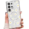 Capa de Celular Margarida Pintada Adequada para Samsung S22+ Transparente S24/26 Capa Magnética Buraco Grande Proteção Completa Anti-Queda Capa Rígida