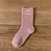 Meias de outono e inverno femininas de cano médio estilo ins, modernas, forradas com fleece, grossas, quentes, cor sólida, jacquard japonês, rosto sorridente, meias de terry