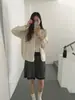 Otoño 2026 Nuevo Pantalones Cortos de Punto Casual Rectos de Pierna Ancha de Cinco Puntos con Rayas, Cintura Elástica con Cordón, Sueltos y Elegantes