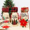 Nueva decoración navideña para botella de vino, funda de lino a cuadros, bolsa para el hogar, vacaciones, ambiente familiar, suministros de decoración