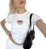 Camisetas Gráficas de Manga Curta para Mulheres Adolescentes Estampa de Laço Y2k