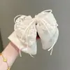 Grampo Elegante com Laço Francês de Fita Grampo de Cabelo Elegante Suave Bege Renda Acessórios de Cabelo