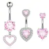 Conjunto Europeu e Americano de 3 Peças de Piercing de Umbigo com Coração de Zircônia Borboleta Anéis de Umbigo, Joias de Piercing em Aço Inoxidável