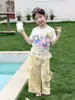 Conjunto de verano para niñas 2026 nuevo y elegante conjunto de dos piezas de camiseta de verano y overol para bebés niñas, ropa de verano para niños