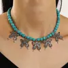 Collar Europeo y Americano con Costuras de Turquesa Aretes de Amor Retro Traje de Joyería Collar Joyería Bohemia Transfronteriza