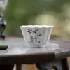 Copo de Chá Florido com Borda de Bambu Pintado à Mão Cinza de Cinza de Mo Ji Conjunto de Chá Kung Fu Copo de Chá Literati Cerâmico Galhos de Bambu Copo de Mestre