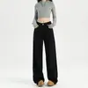 Jeans Negros Ajustados de Pierna Recta para Mujer Otoño 2025 Nuevos de Cintura Alta Adelgazantes Estilo Retro Americano Versátiles Pantalones Casuales