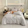 Suave juego de ropa de cama de lujo con estampado floral rosa, tela cepillada de doble cara engrosada, fresco y dulce, adecuado para todas las estaciones en el dormitorio