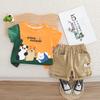 Terno de Manga Curta para Meninos 2025 Verão Novo Estilo Meninos Desenho Animado Gola Redonda Manga Curta Cabeça de Urso Rotativa Terno Roupa de Verão Roupa Infantil