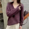 Suéter de lana para mujer, suéter con forro polar, suéter de punto liso de ajuste holgado para otoño e invierno, capa base, top de cachemira, estilo moderno, fabricante