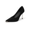 Sapatos de camada única estilo francês, salto alto preto, salto agulha feminino, primavera 2025, novo estilo, elegante, profissional, all-match, sapatos rasos e pontiagudos