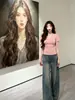 Camiseta de Manga Corta con Cuello en V para Mujer, Algodón Puro, Esencial Nuevo de Verano 2026, Múltiples Colores Disponibles, Corte Ajustado, Top de Moda