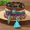 Transfronterizo Nuevo Producto Estilo Bohemio Turquesa Cruz Corazón Pluma Cristal Colgante Pulsera de Cuentas DIY Juego de 6 Piezas