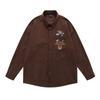 Camisa de Pana de Manga Larga con Bordado de Florcitas Estilo Retro Americano para Hombre, Primavera, Holgada, Casual, Combinable, Camisa de Pareja