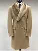 Otoño e Invierno Europeo y Americano Nuevo Chaqueta Casual de Lana para Hombre con Solapa de Color Sólido de Longitud Media con Bolsillo Chaqueta para Hombre