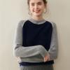 Nuevo Suéter de Cachemir con Bloques de Color y Punto de Ingote para Mujer Suéter Holgado de Cachemir con Cuello Redondo y Mangas Raglán Suéter de Punto para Base Venta al por Mayor