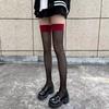 Meias finas de cor contrastante sobre o joelho meias femininas sexy borda vermelha seda preta transparente colorblock meias pretas sexy