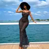 En stock 2025 Explosiones Europeas y Americanas Comercio Transfronterizo Exterior Vestido Casual Sexy de Malla Semitransparente con Abertura en el Cuello y Espalda Abierta con Puntos Ondulados Huecos