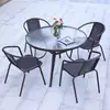 Mesas y Sillas de Exterior con Sombrillas, Sillas de Mimbre, Conjunto de Mesa de Café de Hierro Forjado para Ocio en Balcón y Patio, Conjunto de Mimbre de Tres o Cinco Piezas para Terraza Exterior