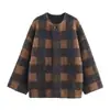 Comércio Exterior Atacado Europeu e Americano Outono e Inverno Novo Suéter Jaqueta Tricotado Xadrez de Gola Redonda Feminino