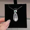 Collar con Colgante de Jade Espumoso de Calcedonia Natural con Frijol de la Fortuna Pequeño Colgante de Frijol Verde Plata de Ley S925 Estilo Chino Nuevo Estilo Nacional