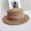 Chapéu Leve Vintage Estilo Relaxado com Fita Plissada e Topo Plano para Mulheres, Chapéu de Palha para Proteção Solar de Verão para Férias na Praia e Praia