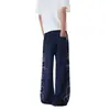 Pantalones casuales rectos con cordón de estilo deportivo retro americano para hombre, corte holgado con diseño de estampado de letras, adecuados para primavera y otoño