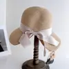 Sombrero de Paja de Verano para Mujer Estilo Old Money con Lazo Grande y Cinta, Sombrero de Playa para Vacaciones, Sombrero Tipo Cubo de Moda