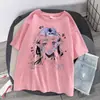 Patrón de niña pequeña creativo ropa de mujer camiseta de verano de manga corta para mujer top holgado adelgazante cuello redondo