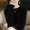 Camiseta base de encaje suave y casual con cuello redondo para mujer, nuevo suéter de punto elegante de otoño e invierno, corte holgado